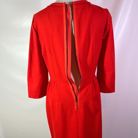 J. Crew Factory Sz 6 Red 3/4 Sleeve Wool Blend Dress Zip Back Lined 95620 - Picture 8 of 11